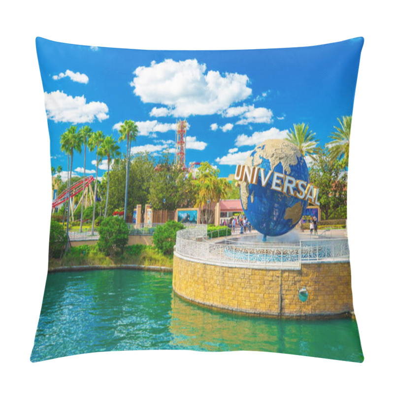 Personality  ORLANDO, USA - 23 NOVEMBER 2018: Famous Universal Globe At Universal Studios In Orlando, Florida Pillow Covers