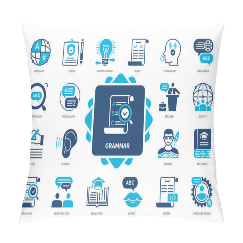 Personality  Grammar Icon Set. Writing, Language, Morphology, Speech, Rules, Education, Syntax, Understanding. Duotone Color Solid Icons Pillow Covers