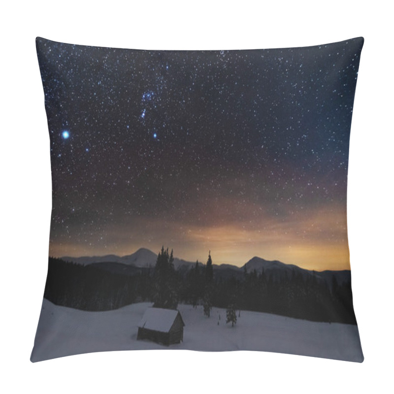 Personality  A Bright Starry Night In The Mountains With The Milky Way In The Sky, Venus And Millions Of Stars Highlighting Beautiful Mountain Huts In The Valley. Pillow Covers