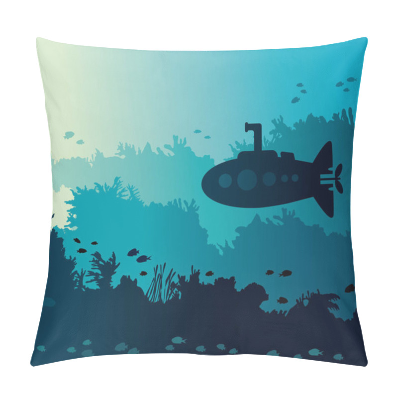 Personality  Seascape With Submarine, Coral Reef And Underwater Cave. Pillow Covers