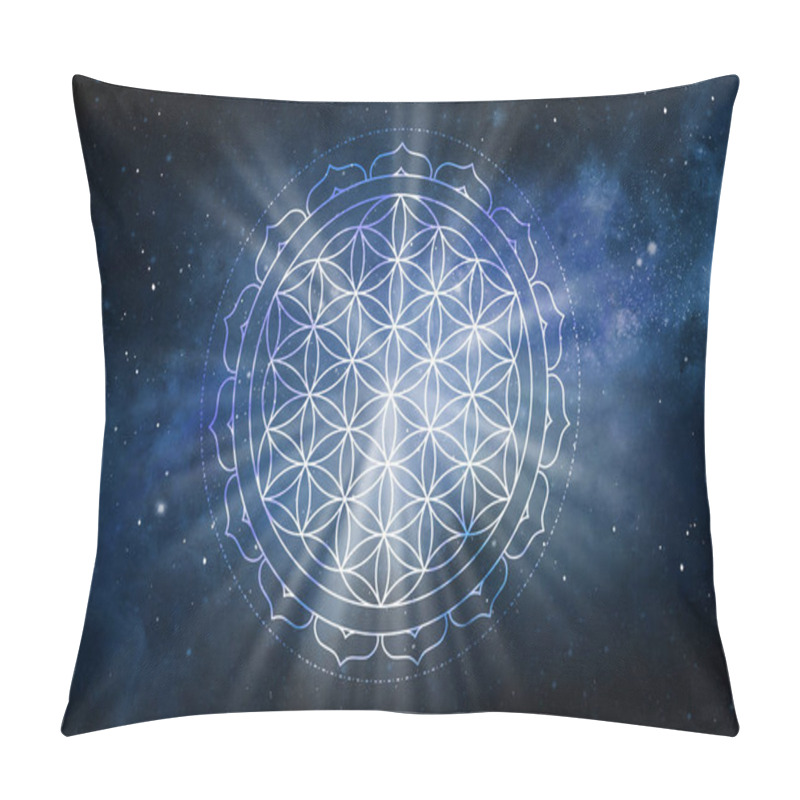 Personality  Seed Of Life Symbol Sacred Geometry. Geometric Mystic Mandala Of Alchemy Esoteric Flower Of Life. Gold Luxury Design, Vector Divine Meditative Amulet Isolated On Black Background Pillow Covers