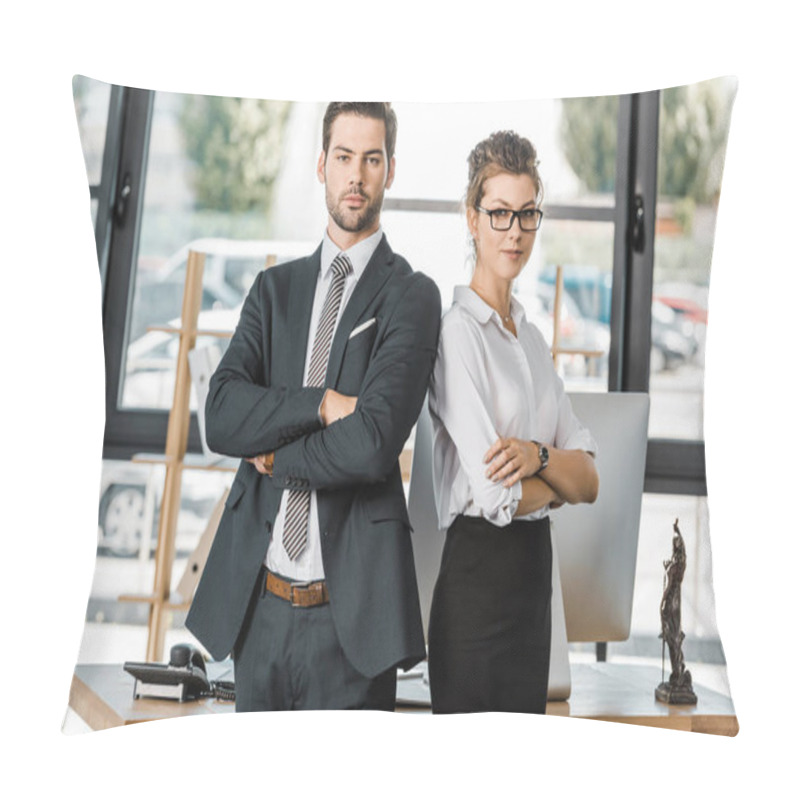 Personality  Portrait Of Confident Business People In Formal Wear With Arms Crossed In Office Pillow Covers