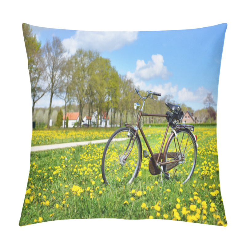 Personality  Old Retro Bicycle In The Dandelion Field Pillow Covers