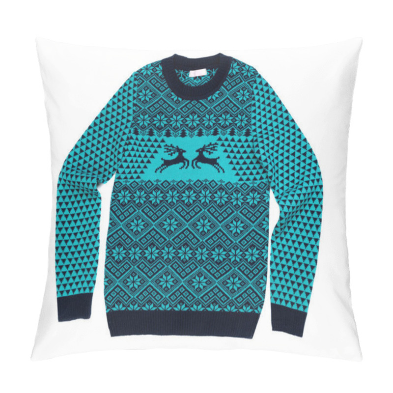 Personality  Fashionable Blue Sweater With Deer, Isolate Pillow Covers