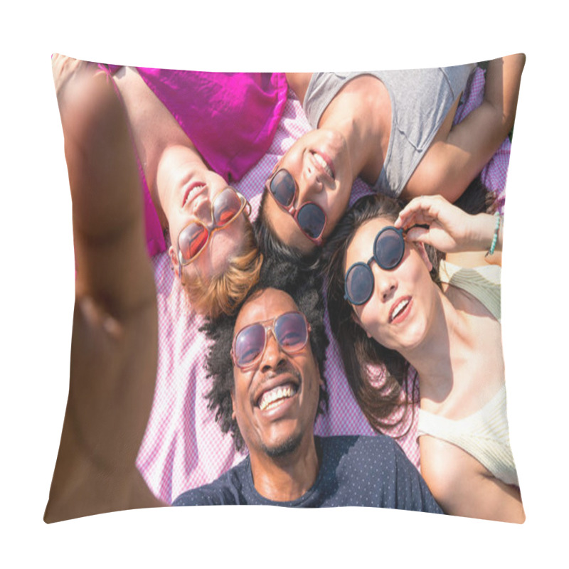 Personality  Seflie Of Friends Laying In The Grass Pillow Covers