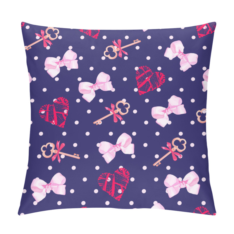 Personality  Navy Keys From Valentines Heart And Pink Satin Bows Seamless Vec Pillow Covers