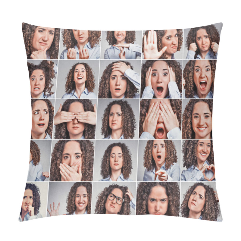 Personality  Collage Of A Woman Expressing Different Emotions And Feelings  Pillow Covers