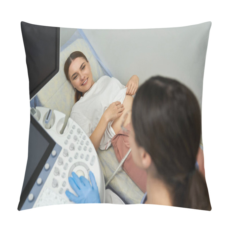 Personality  A Professional Gynecologist Performs An Examination On A Female Patient To Ensure Optimal Health. Pillow Covers