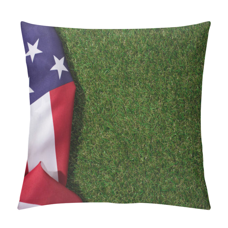 Personality  Top View Of American Flag And Wooden Calendar With 4th July Date On Green Lawn, Americas Independence Day Concept Pillow Covers