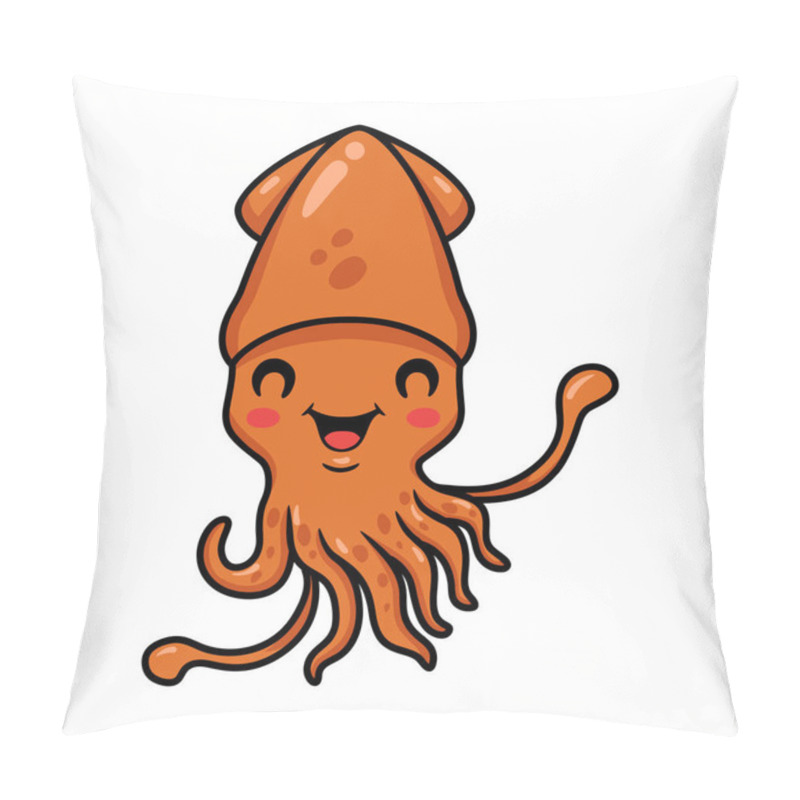 Personality  Vector Illustration Of Cute Little Squid Cartoon Posing Pillow Covers