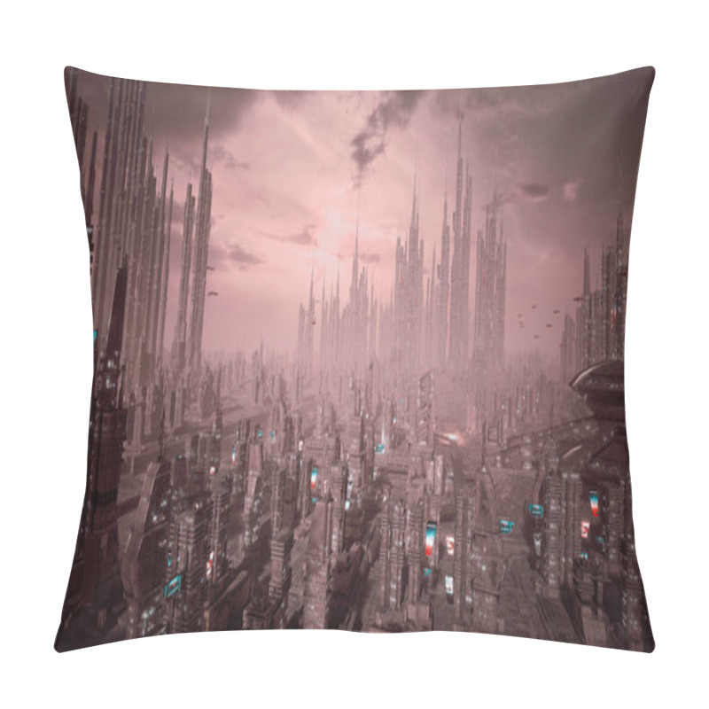 Personality  Futuristic Cyberpunk City And Metaverse Concept, 3d Render Pillow Covers