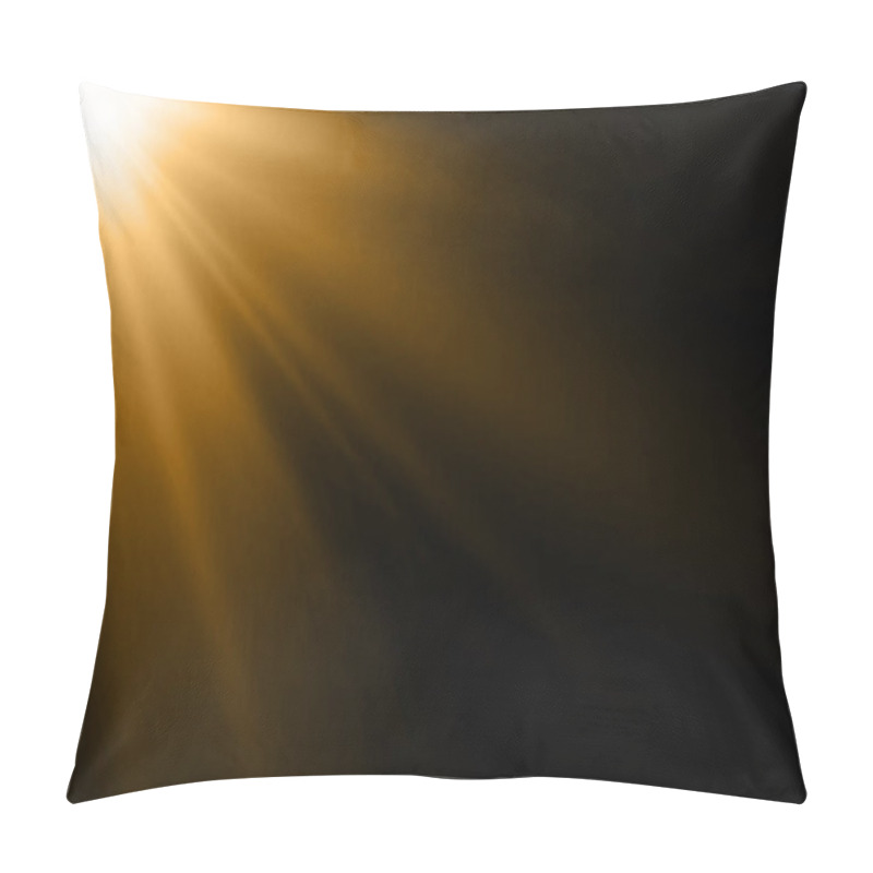 Personality  Light Ray Or Sun Beam Vector Background. Abstract Gold Light Sparkle Flash Spotlight Backdrop With Golden Sunlight Shine On Black Background Pillow Covers