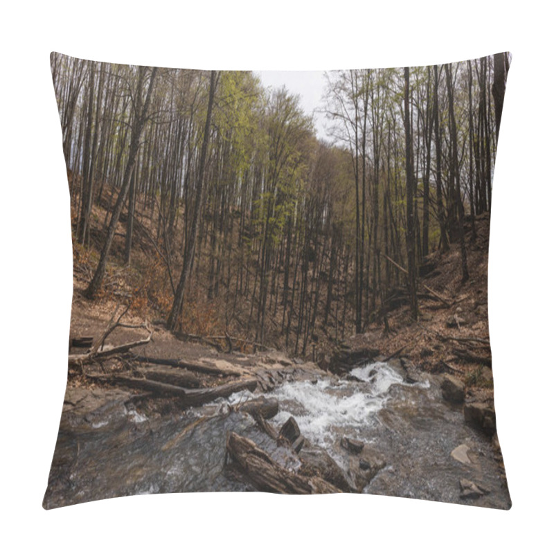 Personality  Trees And River In Mountain Forest In Autumn  Pillow Covers