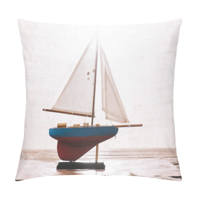 Personality  Decorative Ship With White Sail On Surface With Hessian Pillow Covers