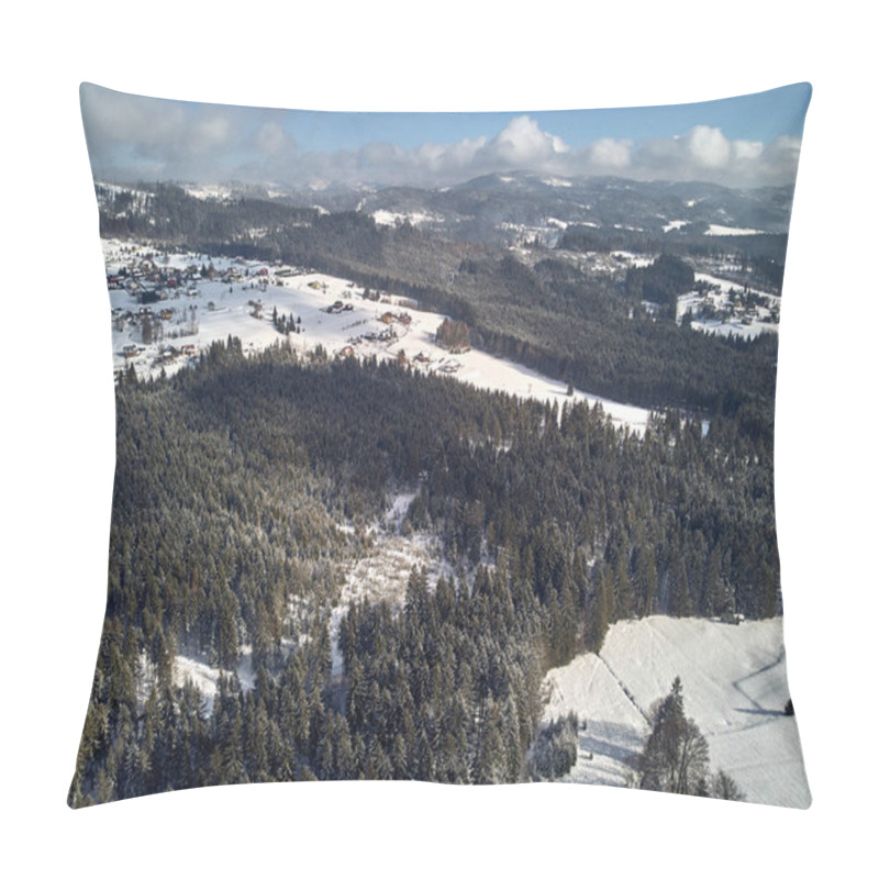 Personality  Beautiful Panoramic Aerial Drone View Panorama To The To The Istebna - Large Village And The Seat Of Gmina Istebna, Cieszyn County In Silesian Voivodeship, Southern Poland Pillow Covers