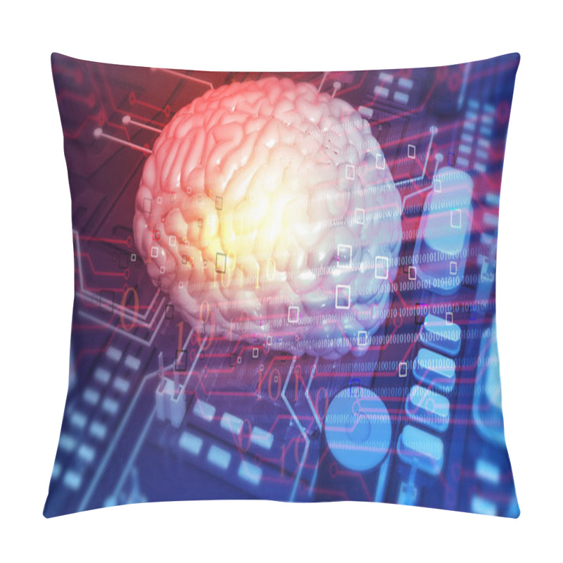 Personality  Circuit Board With Human Brain. Abstract Artificial Intelligence. 3d Illustration Pillow Covers