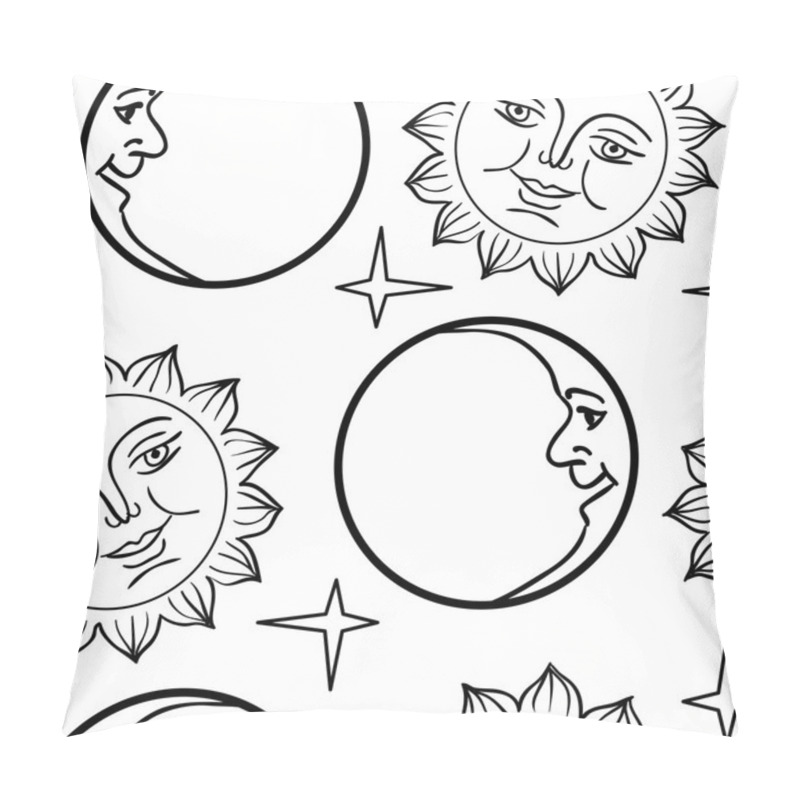 Personality  Seamless Wallpaper The Moon And Sun With Faces Pillow Covers