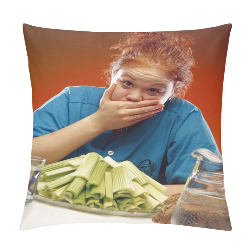 Personality  Woman With Plate Of Celery And Sports Equipment Pillow Covers