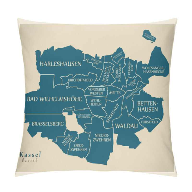 Personality  Modern City Map - Kassel City Of Germany With Boroughs And Titles Pillow Covers