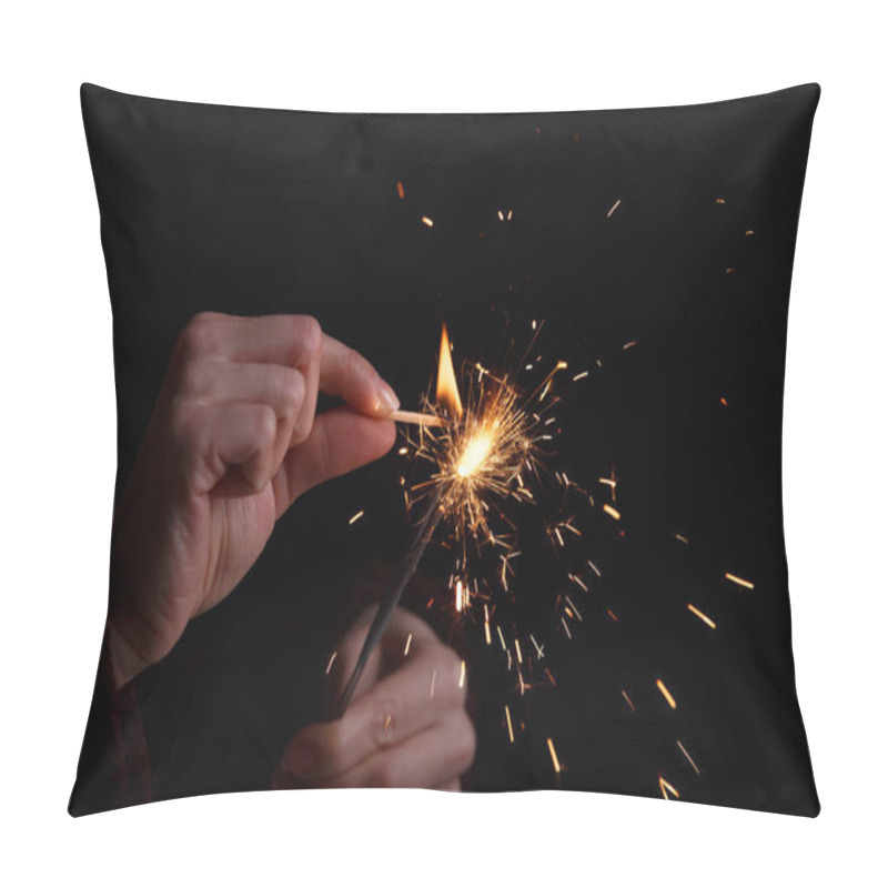 Personality  Female Hands Holding Bengal Light. Pillow Covers