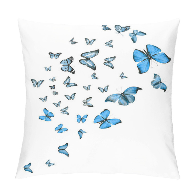 Personality  Flock Of Flying Butterflies Isolated On White Pillow Covers