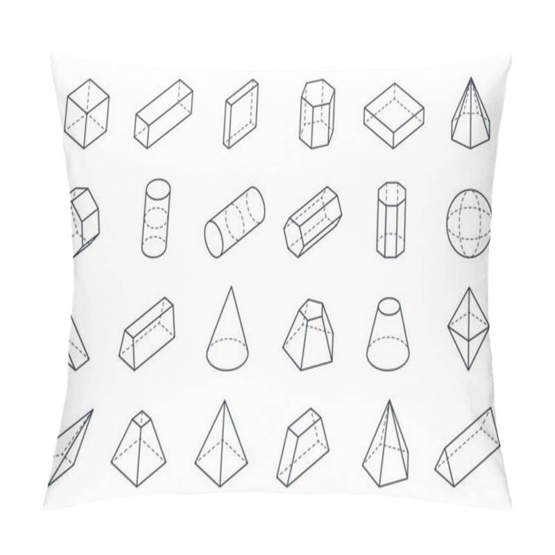 Personality  3D Geometric Shapes. Isometric Linear Forms, Cube Cone Cylinder Pyramid Low Polygon Objects. Vector Minimal Isometric Pillow Covers