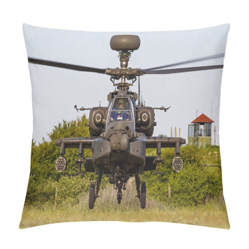 Personality  Untitled Military Helicopter At Air Base. Air Force And Army Flight Transportation. Aviation And Rotorcraft. Transport And Airlift. Military Industry. Fly And Flying. Commercial Theme. Pillow Covers