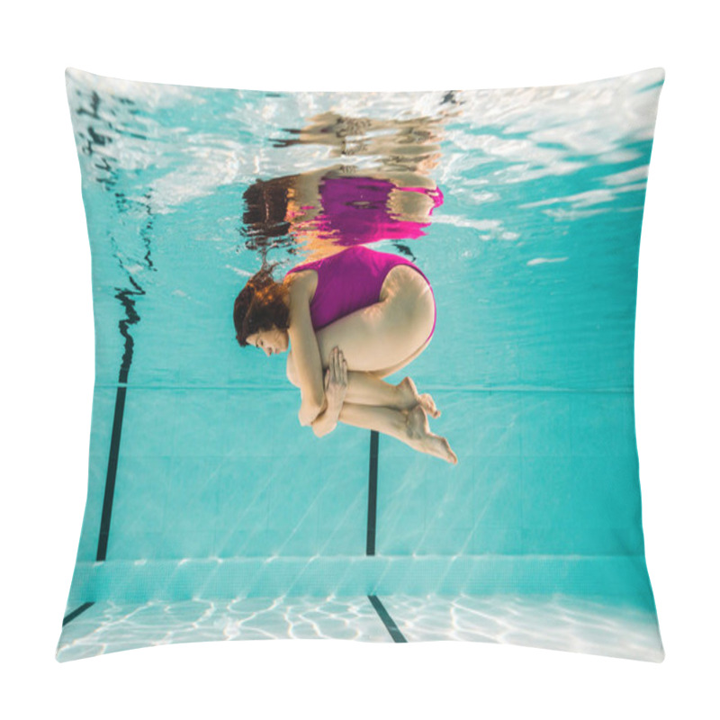 Personality  Woman Holding Legs While Diving Underwater In Swimming Pool  Pillow Covers