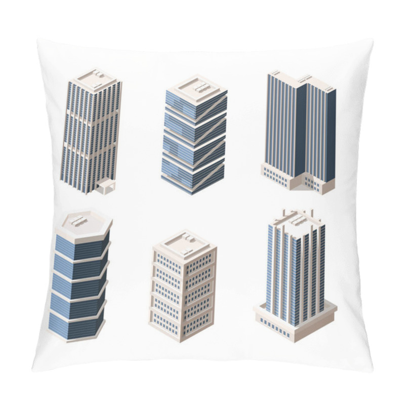 Personality  High Rise Modern Buildings Isometric Vector Illustrations Set Pillow Covers