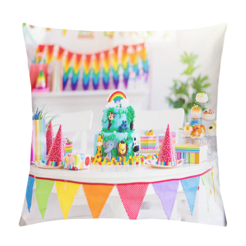 Personality  Child Birthday Party. Kids Blow Candle On Cake. Pillow Covers