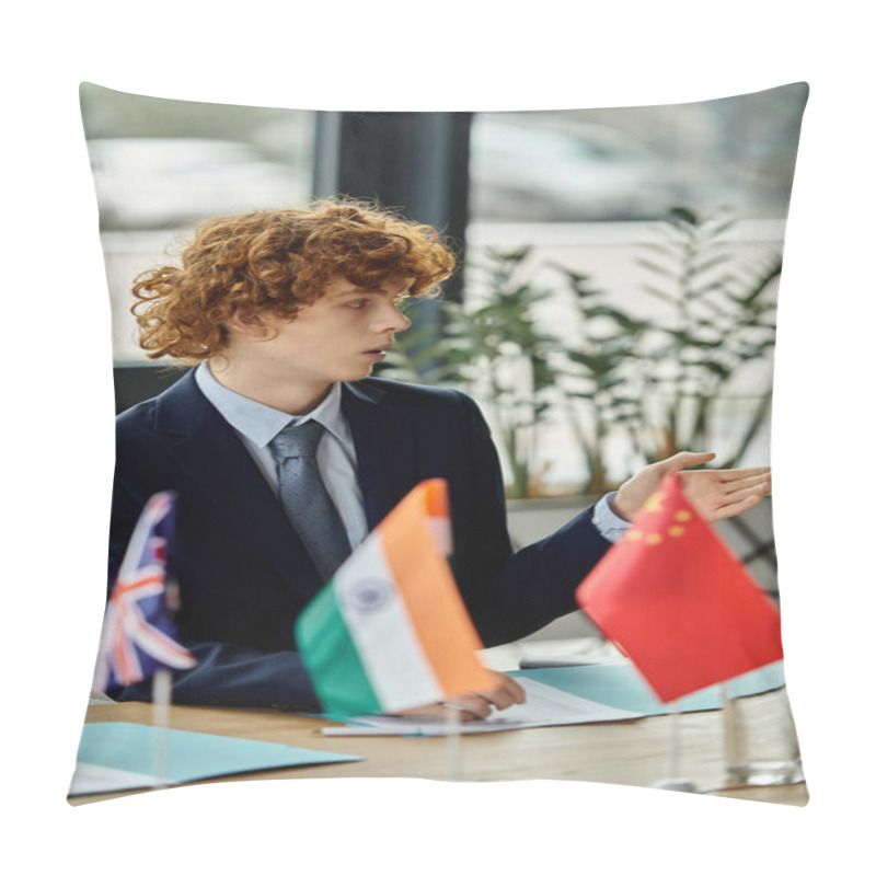 Personality  A Young Delegate Debates His Countrys Stance At A Model UN Conference. Pillow Covers