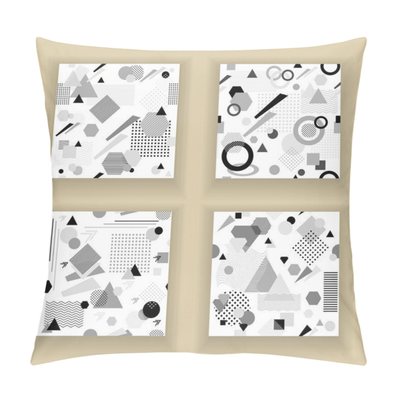 Personality  Set  Abstract Seamless Pattern In Postmodern Memphis Style Black  Grey On White Pillow Covers