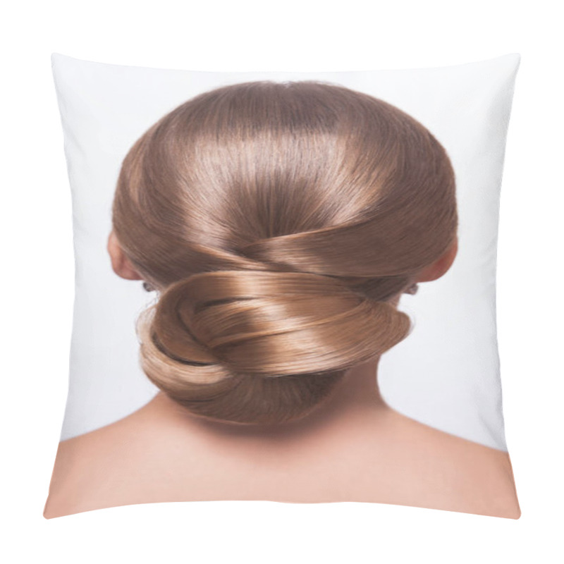 Personality  Back View Of Beautiful Woman With Creative Elegant Hairstyle Pillow Covers