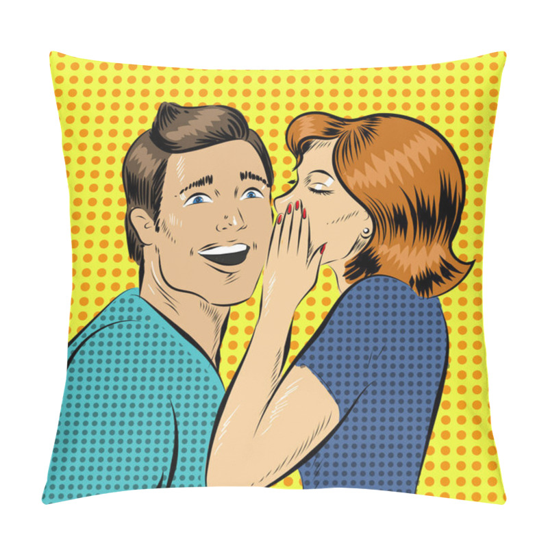 Personality  Vector Illustration In Pop Art Style Woman Whisper To A Man Pillow Covers