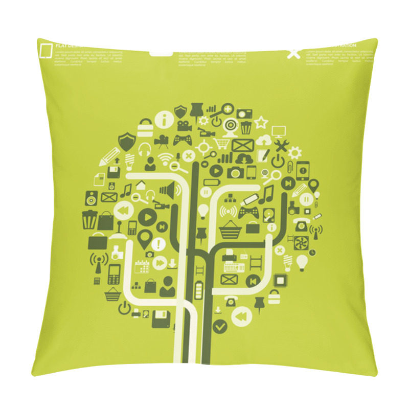 Personality  Flat Abstract Background With Web Icons. Interface Symbols. Cloud Computing. Mobile Devices. Pillow Covers