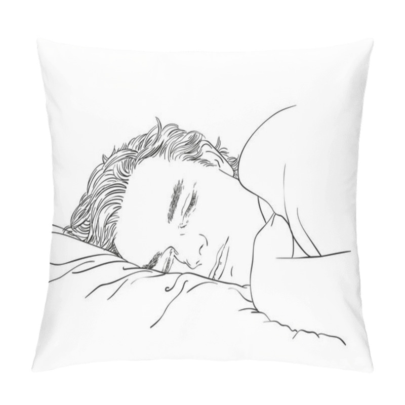 Personality  Sketch Of Sleeping Handsome Man, Hand Drawn Vector Linear Illustration Pillow Covers