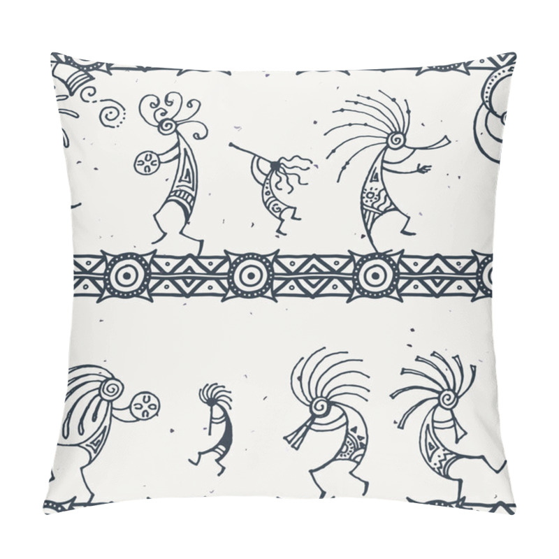 Personality  Hand Drawn Kokopelli Seamless Pattern. Stylized Mythical Characters Playing Flutes. Pillow Covers