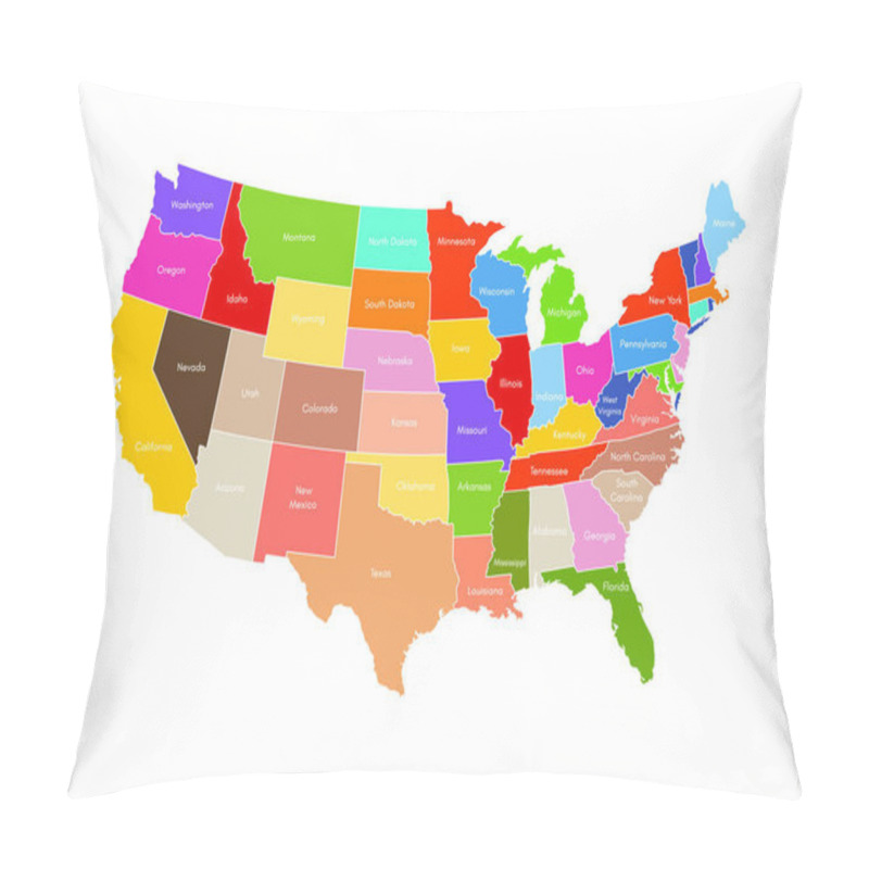 Personality  United States Of America Map Isolated On White Background. USA Vector Illustration. Colorful Territory Print With Text. Country Poster With Limit For Travel Materials. Pillow Covers