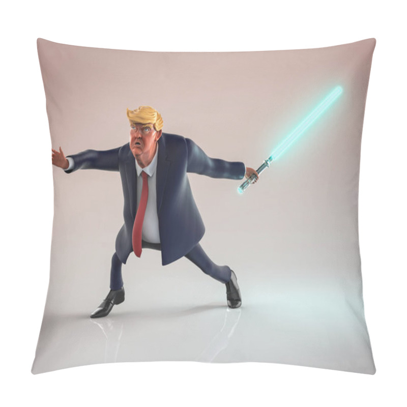 Personality  November 12, 2016: Character Portrait Of Donald Trump With Light-saber. 3D Illustration Pillow Covers