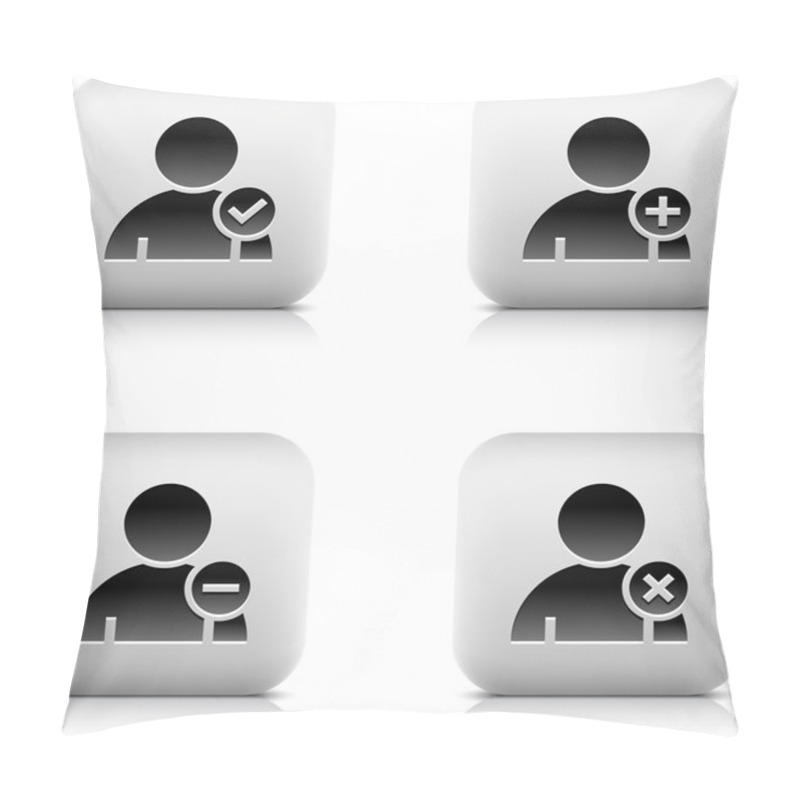 Personality  Stone Web 2.0 Button User Profile Icon And Check Mark, Plus, Minus, Delete Sign. Satined Rounded Square Shape With Black Shadow And Gray Reflection On White Background. 8 Eps Vector Illustration Pillow Covers