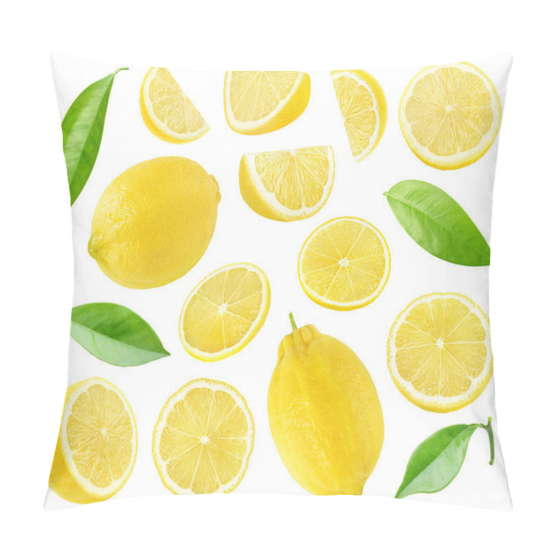 Personality  Collection Of Lemon Pieces Isolated On White Background Pillow Covers