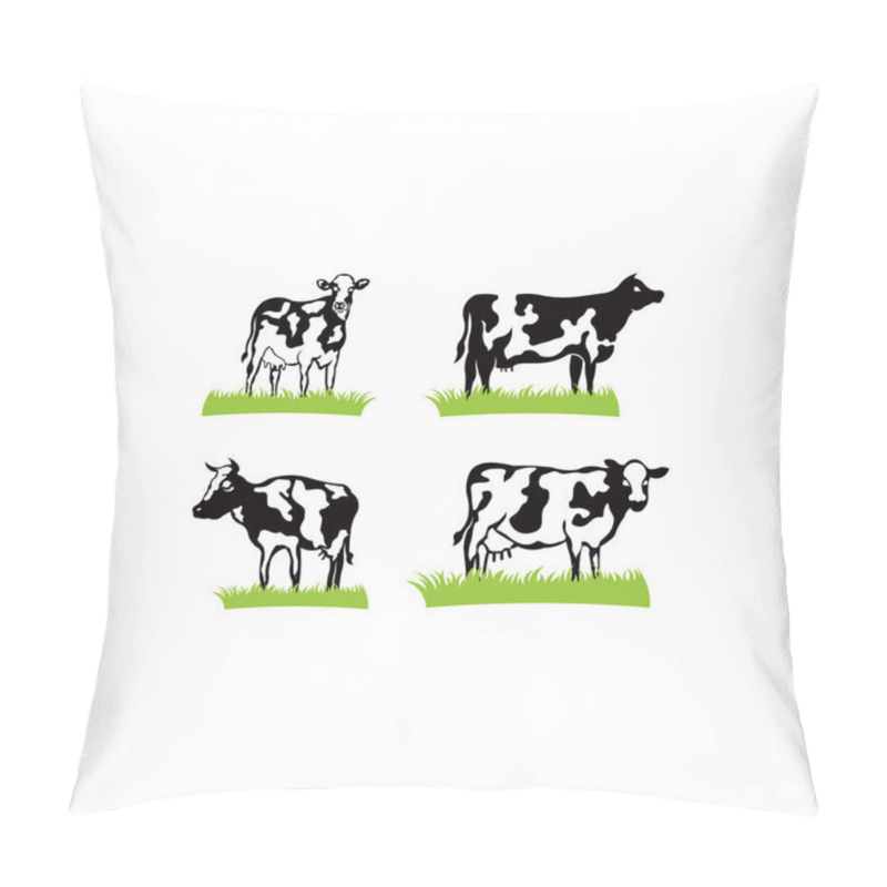 Personality  Cow With Horns Standing On The Ground - Farming Emblem,dairy Cows  Logo Design. Pillow Covers