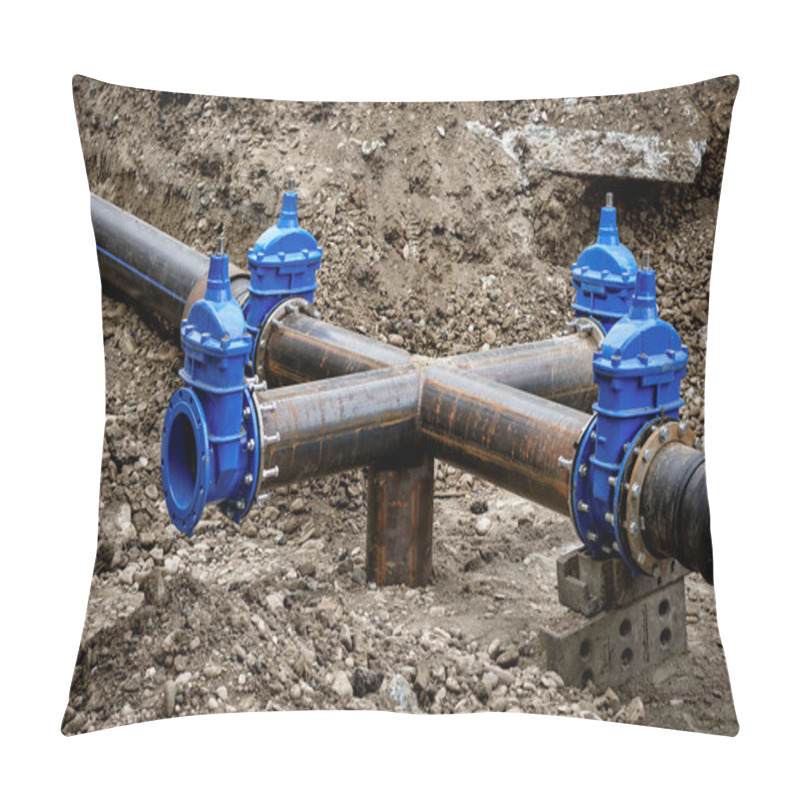 Personality  New Pipeline For Water Supply In The City And Several Shut-off Valve. Reconstruction Of The Water Supply And Sewerage Infrastructure In The Metropolis. Pillow Covers