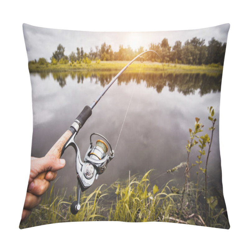 Personality  Fishing With Rod On Lake Pillow Covers