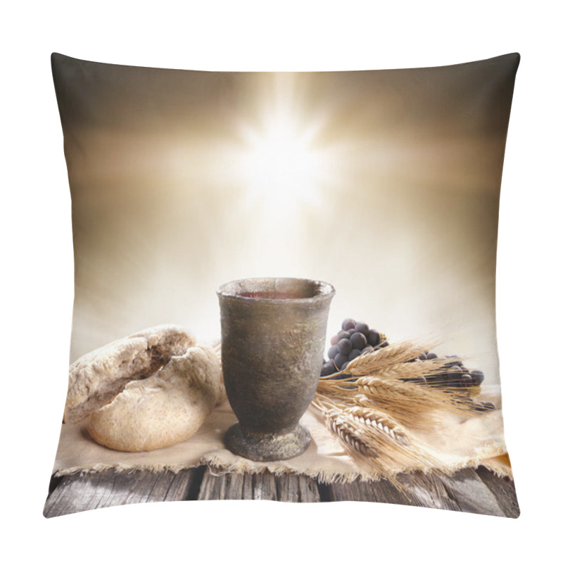 Personality  Communion - Unleavened Bread With Chalice Of Wine And Cross Light Pillow Covers