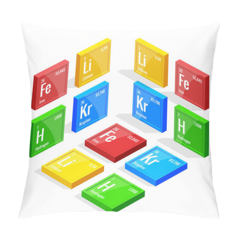 Personality  Isometric Set Of Elements Of The Periodic Table Mendeleev S Periodic Table. Vector Illustration Lithium, Iron, Krypton, Hydrogen Pillow Covers