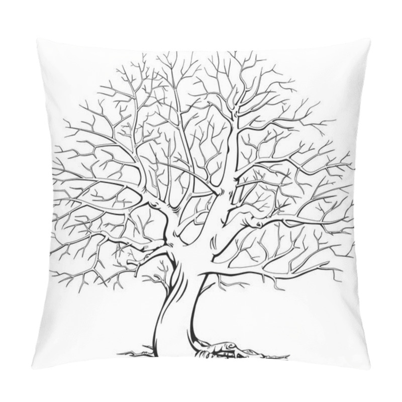 Personality  Monochrome Tree Without Leaves. Dry Wood. Black And White. Pillow Covers