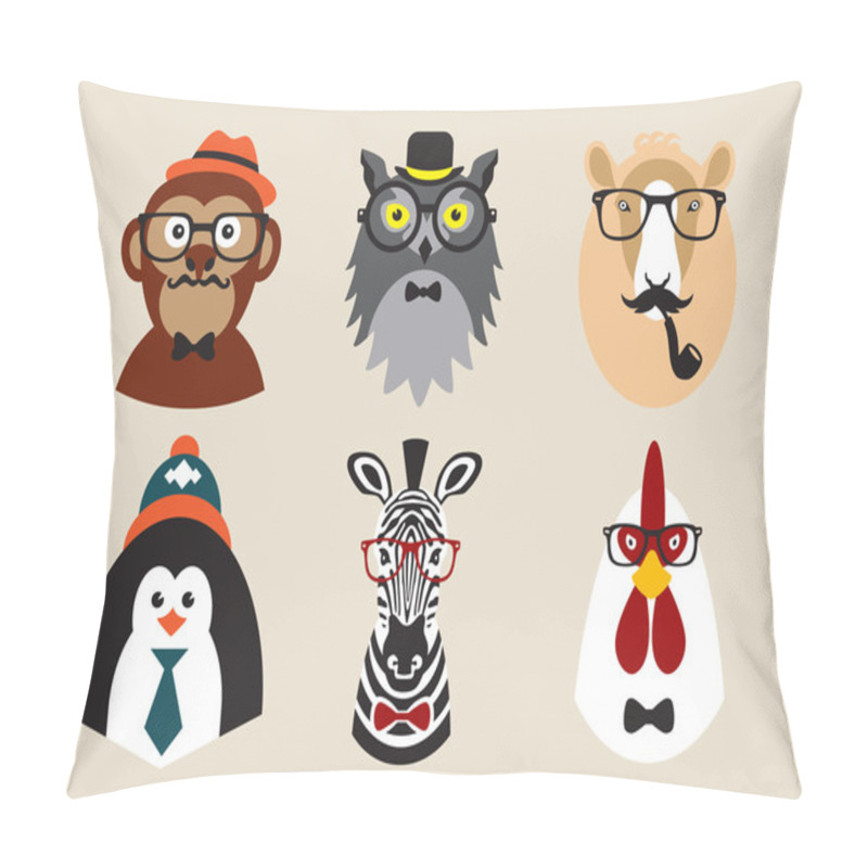 Personality  Cute Fashion Hipster Animals Pets, Set Of Vector Icons, Illustration Pillow Covers