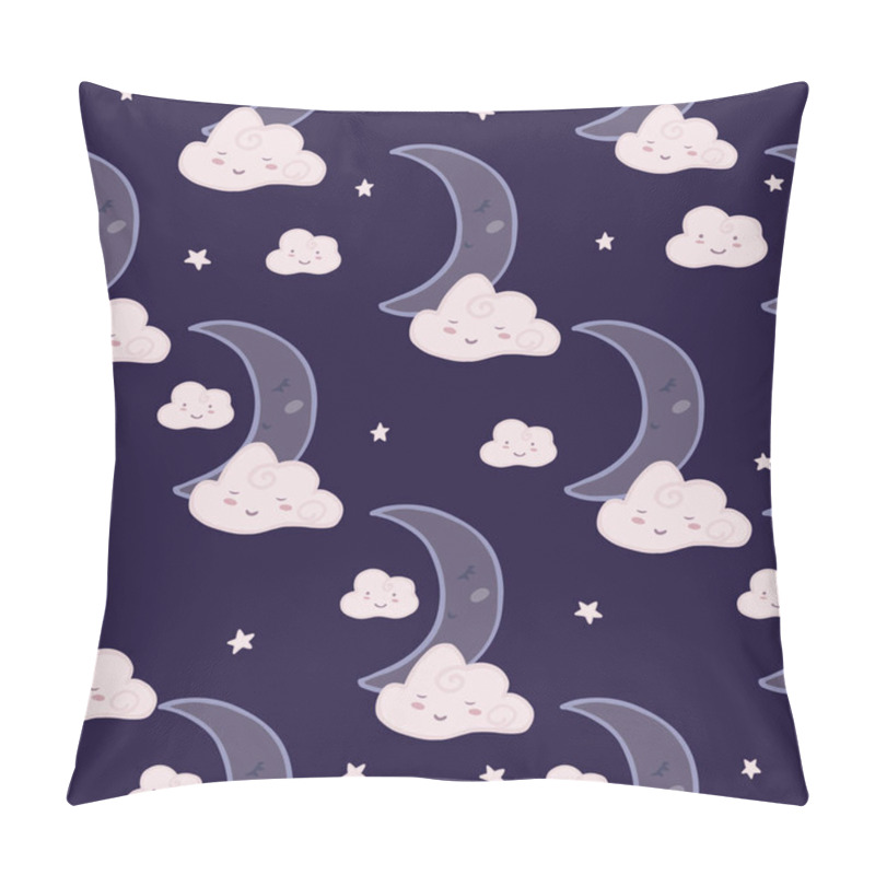 Personality  Seamless Pattern With Cute Sleeping Cloud Sky And Moon. Design For Baby Fabric, Textile Print, Wrapping Paper, Cover, Packing. Doodle Vector Illustration. Pillow Covers