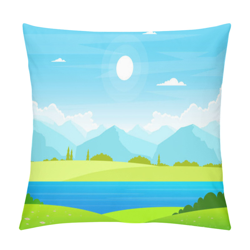 Personality  Summer Lake Green Nature Field Land Sky Landscape Illustration Pillow Covers